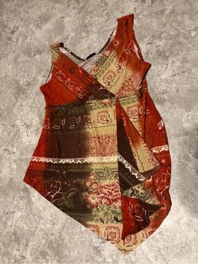 Women’s Rust Floral Wrap blouse boho y2k artsy
